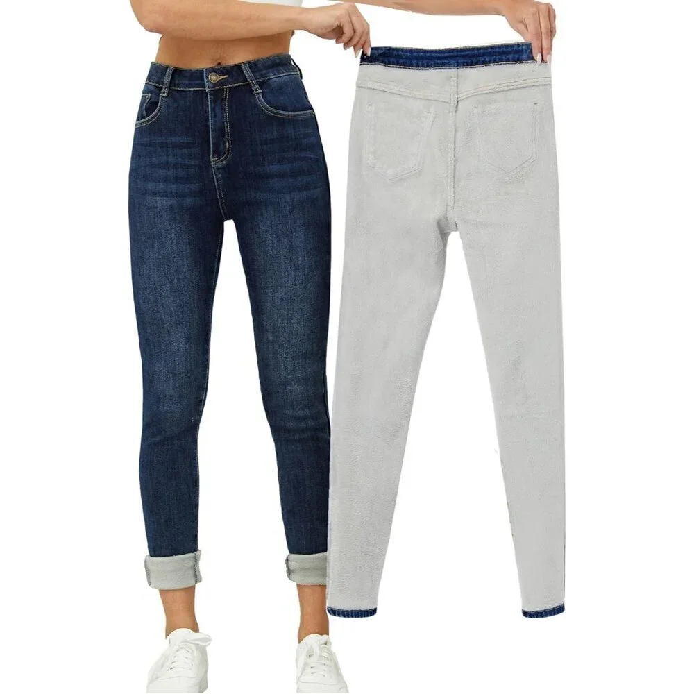 Women's Fleece Lined Slim Fit Thermal Jeans High Waist Winter Denim